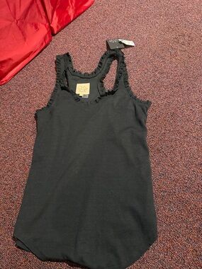 Chaser Black Ruffle-Edge Ribbed Tank